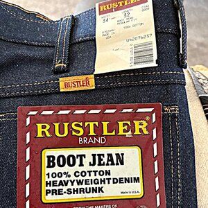 Vintage 80's Men's NWT Rustler Boot Cut Blue Denim Jeans - dark wash 34 X 32